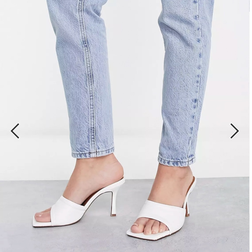 heeled mule sandals in white